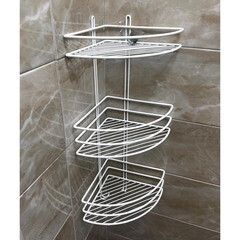 Полка для ванной Металаксон Drop угловая трехъярусная с крючками 200х200х585 мм металл белая (48991-3БМ) - фото 5