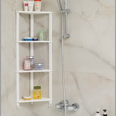 Полка для ванной Violet Vikea угловая четырехъярусная с крючками 365х260х980 мм пластик белая (787406) - фото 4