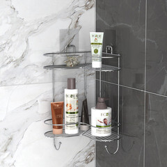 Полка для ванной Kleber Lite угловая двухъярусная с крючками 240х240х425 мм металл/силикон хром (KLE-LT083) - фото 3