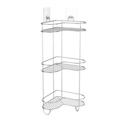 Изображение товара Полка для ванной Kleber Lite угловая трехъярусная с крючками 240х240х550 мм металл/силикон хром (KLE-LT056)