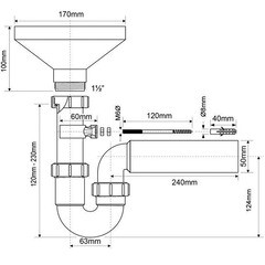 Сифон для раковины и мойки McAlpine 1 1/2х40 мм с выпуском d170 мм с соединением 40/50 мм с разрывом струи (HC7-FUN) - фото 2