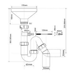 Сифон для раковины и мойки McAlpine 1 1/2х40 мм с выпуском d170 мм с соединением 40/50 мм с разрывом струи (HC8-FUN/2025) - фото 2