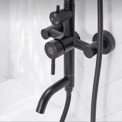 Душевая система РМС с верхним душем с лейкой с изливом черная (SUS124BL-009DK) - фото 3