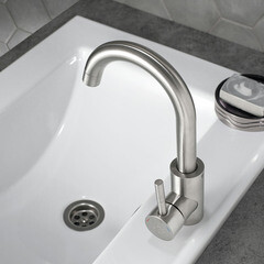 Смеситель для раковины РМС Sus однорычажный с поворотным изливом сталь (SUS124-001F-1) - фото 2