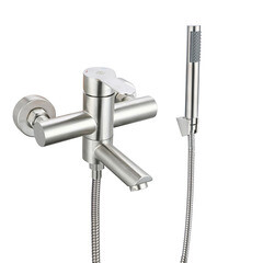 Смеситель для ванны РМС SUS124 нержавеющая сталь однорычажный с коротким изливом с лейкой (SUS124-009E)