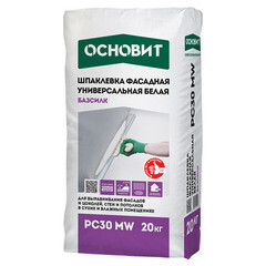 Изображение товара Шпаклевка цементная Основит Базсилк PC30 MW фасадная белая 20 кг