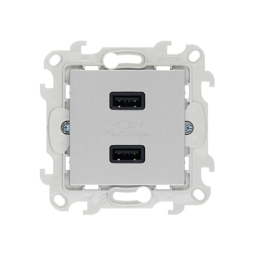 

Розетка USB Simon 24 Harmonie встраиваемая алюминий 2хUSB-А (2411096-033), Серый