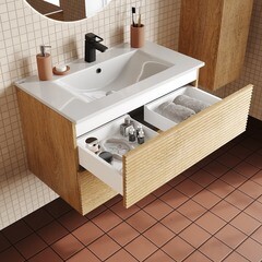 Комплект тумба с раковиной Iddis Bild 80 см подвесная дуб светлый (BIL80V0i95K) - фото 6