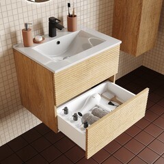 Комплект тумба с раковиной Iddis Bild 60 см подвесная дуб светлый (BIL60V0i95K) - фото 4