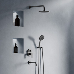 Душевая система Damixa Apollo встраиваемая с верхним душем с лейкой с изливом черная (947510300) - фото 3