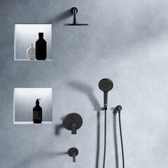 Душевая система Damixa Apollo встраиваемая с верхним душем с лейкой с изливом черная (947510300) - фото 2