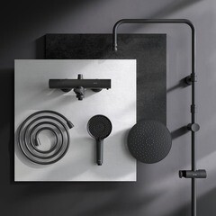 Душевая система AM.PM X-Joy с верхним душем с лейкой с изливом черная (F0785A522) - фото 4