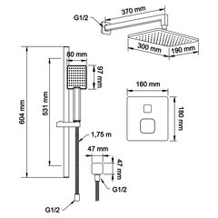 Душевая система Swedbe Platta встраиваемая с верхним душем с лейкой хром (5558) - фото 2