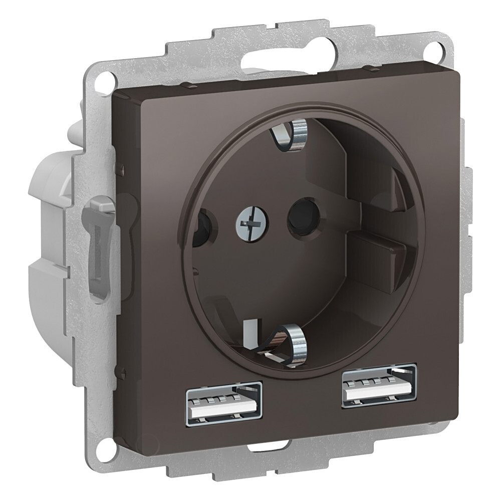 

Розетка USB Systeme Electric AtlasDesign встраиваемая мокко 2хUSB-А (ATN000630), Коричневый
