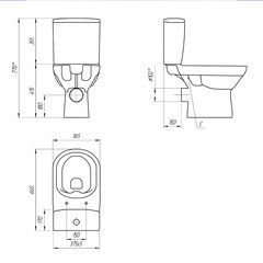 Унитаз-компакт Cersanit City безободковый с горизонтальным выпуском с сиденьем дюропласт микролифт белый (S-KO-CIT011-3/5-COn-S-DL-) - фото 2