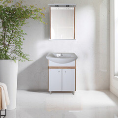 Зеркало с подсветкой с полкой прямоугольное 60х73,8 см в раме белой/дуб золотой АСБ-Мебель Альпина (11766) - фото 4