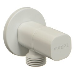 Изображение товара Кран латунный Terma 1/2 НР(ш) х 1/2 НР(ш) для подключения бытовой техники белый вентиль угловой (26218)