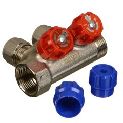 Коллектор Terma 3/4 ВР(г) х 2 выхода 16 обж(ц) х 3/4 НР(ш) регулируемый (89364) - фото 1