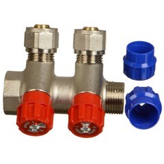 Коллектор Terma 3/4 ВР(г) х 2 выхода 16 обж(ц) х 3/4 НР(ш) регулируемый (89364) - фото 2