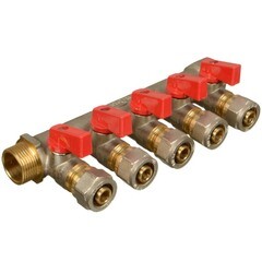 Коллектор Terma 3/4 ВР(г) х 5 выходов 16 обж(ц) х 3/4 НР(ш) с шаровыми кранами (35994) - фото 1