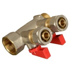 Коллектор Terma 3/4 ВР(г) х 2 выхода 16 обж(ц) х 3/4 НР(ш) с шаровыми кранами (35991) - фото 6