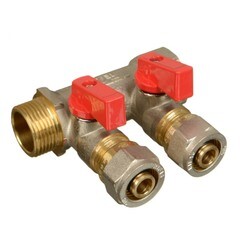 Коллектор Terma 3/4 ВР(г) х 2 выхода 16 обж(ц) х 3/4 НР(ш) с шаровыми кранами (35991) - фото 1