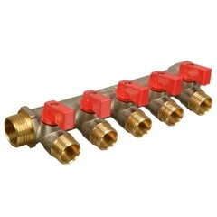 Коллектор Terma 3/4 ВР(г) х 5 выходов 1/2 НР(ш) х 3/4 НР(ш) с шаровыми кранами (41234) - фото 1