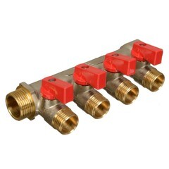 Коллектор Terma 3/4 ВР(г) х 4 выхода 1/2 НР(ш) х 3/4 НР(ш) с шаровыми кранами (41233) - фото 1