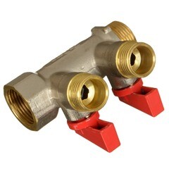 Коллектор Terma 3/4 ВР(г) х 2 выхода 1/2 НР(ш) х 3/4 НР(ш) с шаровыми кранами (41231) - фото 2