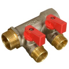 Изображение товара Коллектор Terma 3/4 ВР(г) х 2 выхода 1/2 НР(ш) х 3/4 НР(ш) с шаровыми кранами (41231)