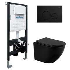 Изображение товара Комплект инсталляции Abber с унитазом Bequem с кнопкой черной и сиденьем микролифт (AC1100MB-AC0105-AC0121MB)