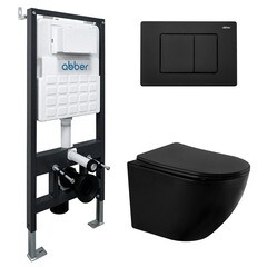 Изображение товара Комплект инсталляции Abber с унитазом Bequem с кнопкой черной и сиденьем микролифт (AC1100MB-AC0105-AC0120MB)
