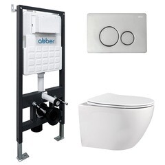 Комплект инсталляции Abber с унитазом Bequem с кнопкой хром и сиденьем микролифт (AC1100-AC0105-AC0121) - фото 1