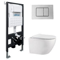 Изображение товара Комплект инсталляции Abber с унитазом Bequem с кнопкой хром и сиденьем микролифт (AC1100-AC0105-AC0120)