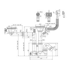 Сифон для двойной мойки АНИ пласт 3 1/2х40 мм с выпуском d115 мм с переливом с соединением 40 мм (F7500S) - фото 6