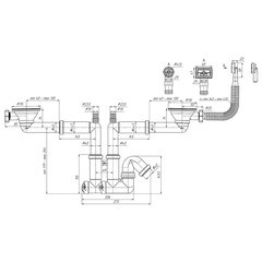 Сифон для двойной мойки АНИ пласт 3 1/2х40 мм с выпуском d115 мм с переливом с соединением 40 мм (F3545S) - фото 6