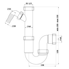 Сифон для раковины и мойки АНИ пласт 1 1/2х40 мм без выпуска с отводом 40 мм с соединением 40 мм (D1020) - фото 5