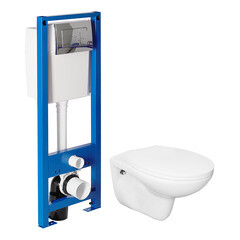 Изображение товара Комплект инсталляции Berges Forta с унитазом Corsa Deco AX Rimless с кнопкой хром и сиденьем полипропилен микролифт (040347/WHAX530RS)