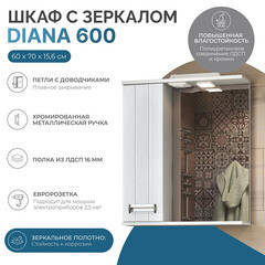 Зеркальный шкаф Vigo Diana 60х70х15 см с подсветкой белый - фото 4