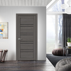 Дверь межкомнатная Соло 1 700х2000 мм ПВХ дуб элегансия серый со стеклом с замком - фото 2