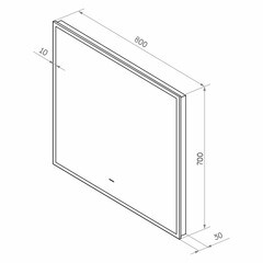 Зеркало с подсветкой прямоугольное 80х70 см в раме черной бесконтактный сенсор Continent Martina Led (ЗЛП4764) - фото 2
