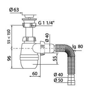 Сифон для раковины WIRQUIN 30718050 1 1/4"х40 мм с выпуском D 63 мм и гибким соединением 40/50 — купить в Москве: цены, характеристики, отзывы и фото в интернет-магазине Петрович.