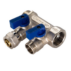 Коллектор 3/4 ВР(г) х 2 выхода 16 обж(ц) х 3/4 НР(ш) с шаровыми кранами (C2MP3416/17359) - фото 5