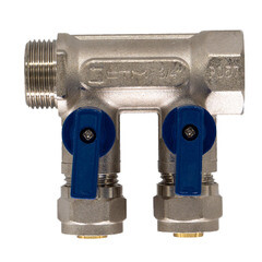 Коллектор 3/4 ВР(г) х 2 выхода 16 обж(ц) х 3/4 НР(ш) с шаровыми кранами (C2MP3416/17359) - фото 4