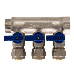 Коллектор 3/4 ВР(г) х 3 выхода 16 обж(ц) х 3/4 НР(ш) с шаровыми кранами (C3MP3416/10603) - фото 3