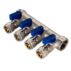 Коллектор 3/4 ВР(г) х 4 выхода 16 обж(ц) х 3/4 НР(ш) с шаровыми кранами (C4MP3416/10610) - фото 1