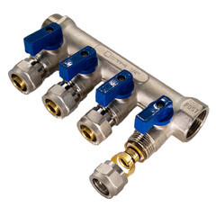 Коллектор 3/4 ВР(г) х 4 выхода 16 обж(ц) х 3/4 НР(ш) с шаровыми кранами (C4MP3416/10610) - фото 5