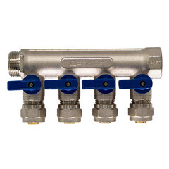 Коллектор 3/4 ВР(г) х 4 выхода 16 обж(ц) х 3/4 НР(ш) с шаровыми кранами (C4MP3416/10610) - фото 3