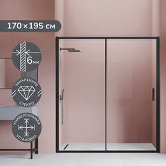 Душевая дверь Ulitka Safari стекло прозрачное 170х195 см профиль черный 6 мм раздвижная (74104131) - фото 10