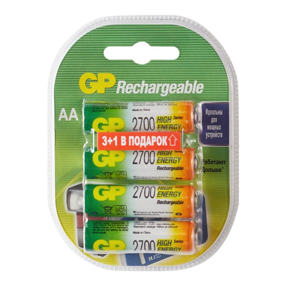 

Аккумулятор GP Batteries АА пальчиковый LR6 1,2 В 2700 мАч (4 шт.)